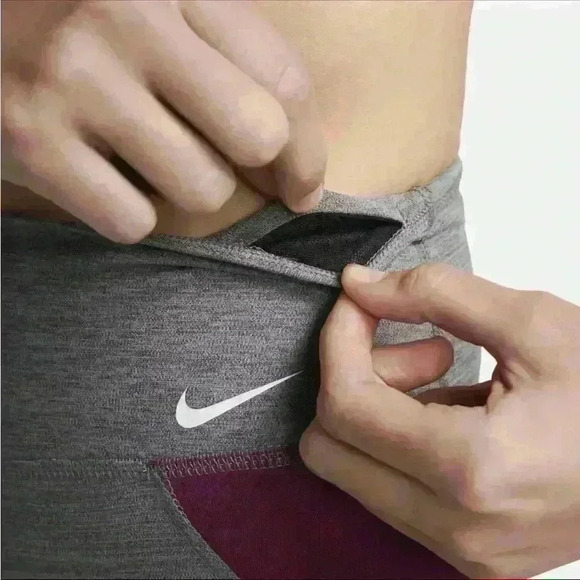 NWT Nike One Women's Grey/Heather/ Pink Mid-Rise Color-Block Leggings Sz L - Picture 4 of 11